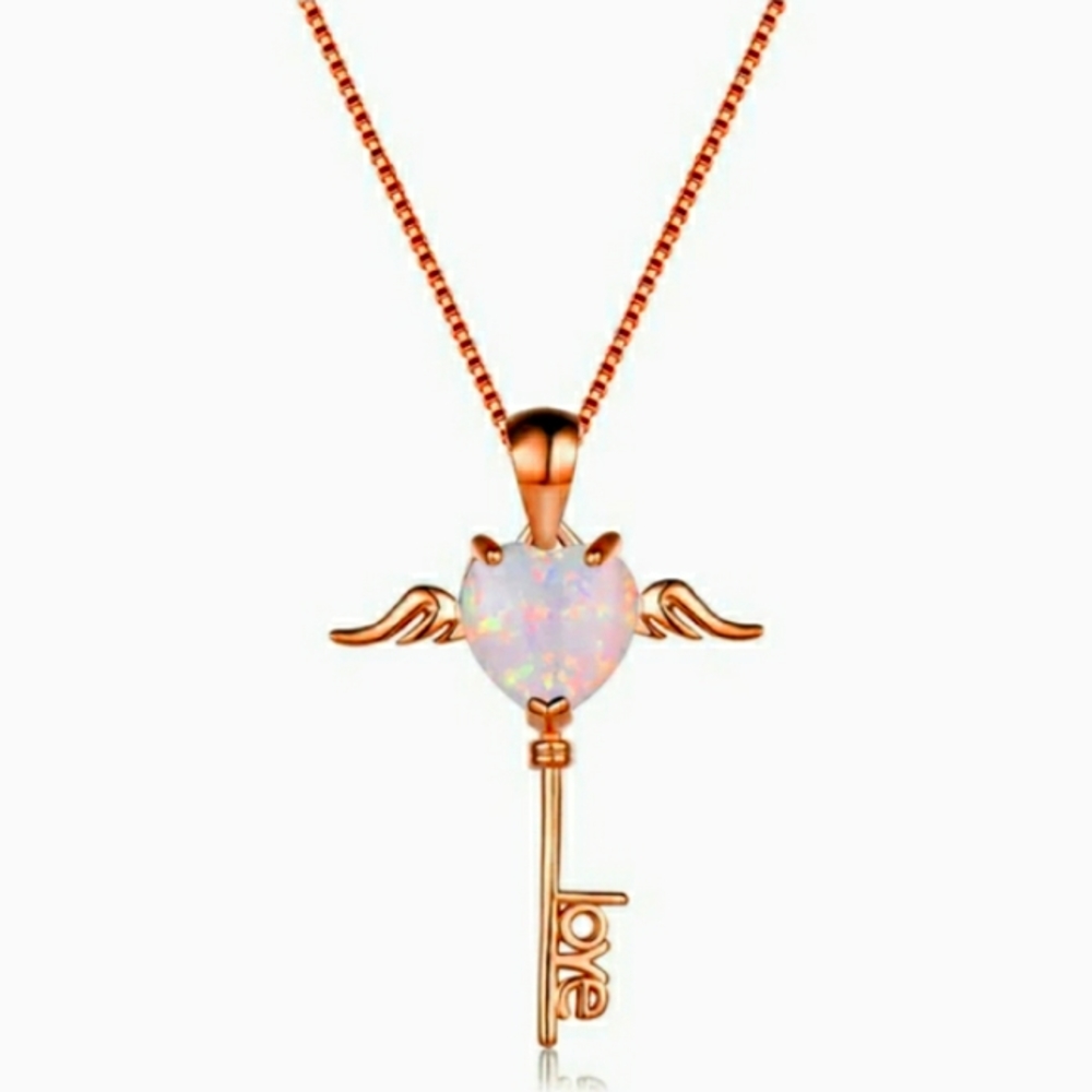 🤍Opal Heart Love Is🗝Key Necklace🤍